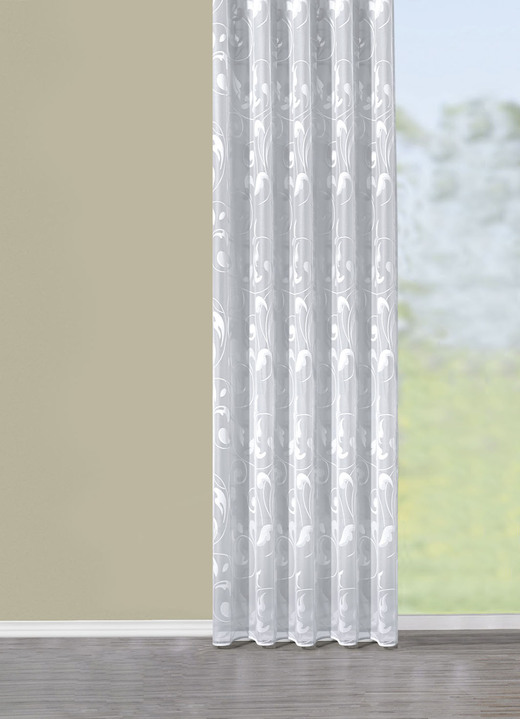 Klassisch - Leicht transparenter Store mit Rankenmotiv, in Größe 136 (H100xB300 cm) bis 219 (H225xB450 cm), in Farbe WEISS Ansicht 1