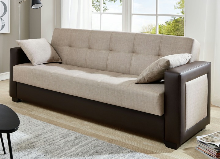 Schlafsofas - Schlafsofa Inklusive Kissen, in Farbe BRAUN-BEIGE Ansicht 1