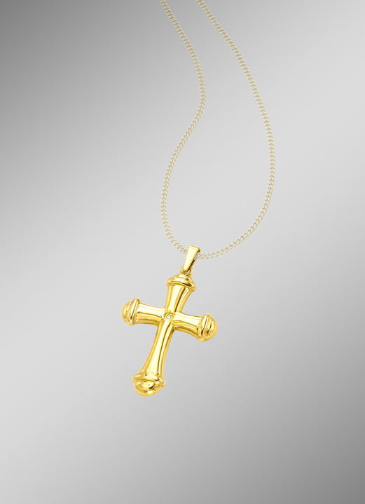 Anhänger - Schön ausgearbeiteter Kreuz-Anhänger mit Diamant, in Farbe  Ansicht 1