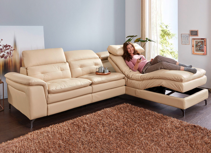 Polsterecken - Leder-Polsterecke mit Relax-Funktion, in Farbe BEIGE Ansicht 1