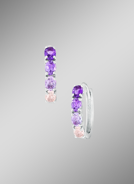 Ohrschmuck - Creolen mit echt Amethyst und echt Rosenquarz, in Farbe  Ansicht 1