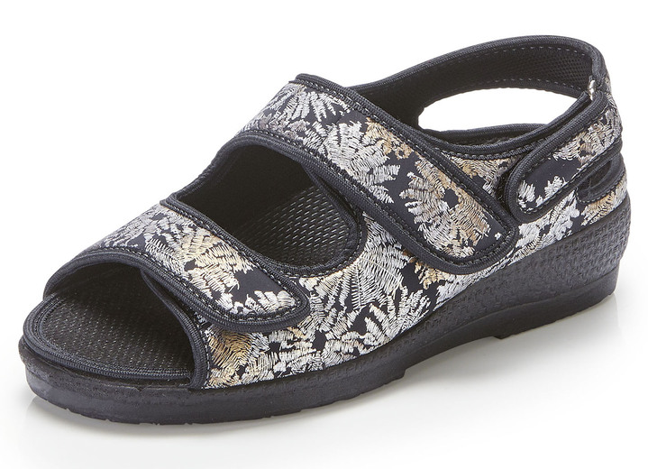 Sandaletten & Pantoletten - Sandale aus glänzendem Textilmaterial, in Größe 037 bis 040, in Farbe SCHWARZ Ansicht 1