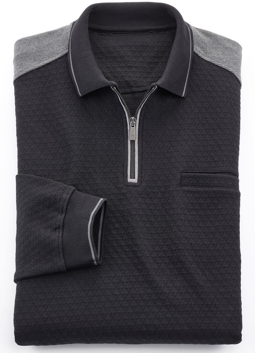 Shirts & Sweatshirts - Poloshirt , in Größe 046 bis 062, in Farbe SCHWARZ-GRAU Ansicht 1