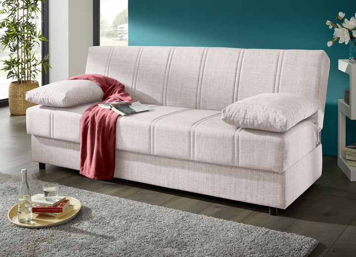 Schlafsofas - Frei im Raum aufstellbares Schlafsofa mit Dekokissen und Bettkasten, in Farbe CREME Ansicht 1