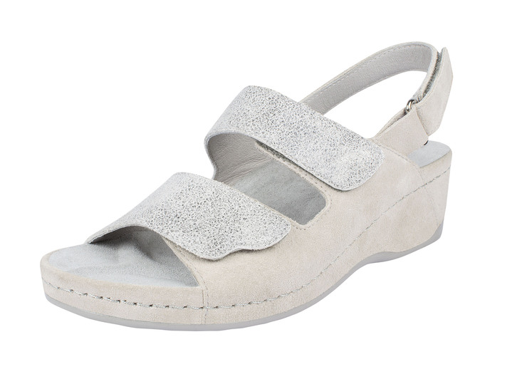 Sandaletten & Pantoletten - Bequeme Klett-Sandalette aus Velours-Leder, in Größe 036 bis 042, in Farbe CREME