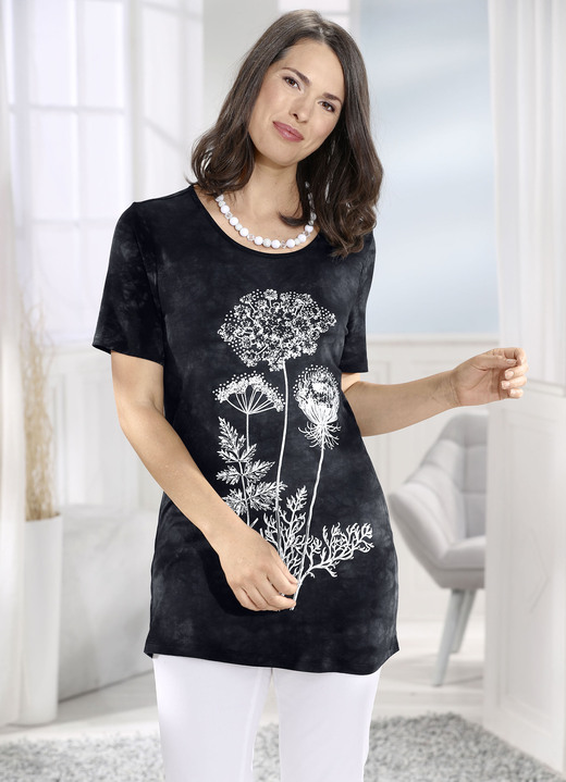 - Longshirt in Batik-Optik , in Größe 040 bis 058, in Farbe SCHWARZ BATIK