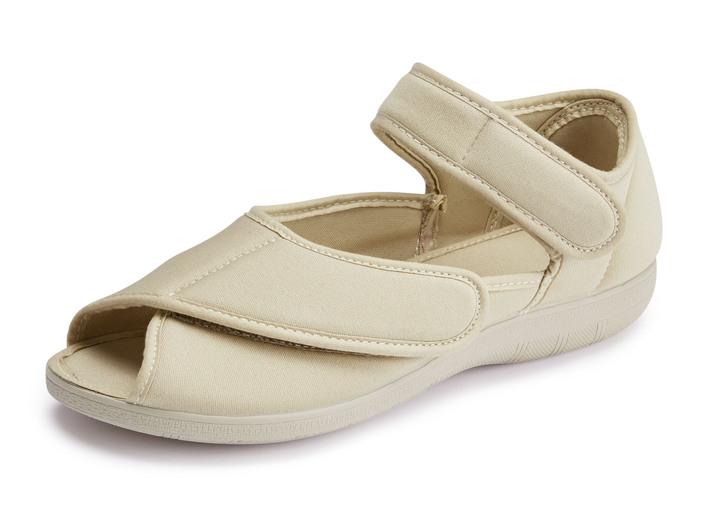 Sandaletten & Pantoletten - Klett-Sandale aus elastischem Textilmaterial, in Größe 035 bis 041, in Farbe BEIGE Ansicht 1