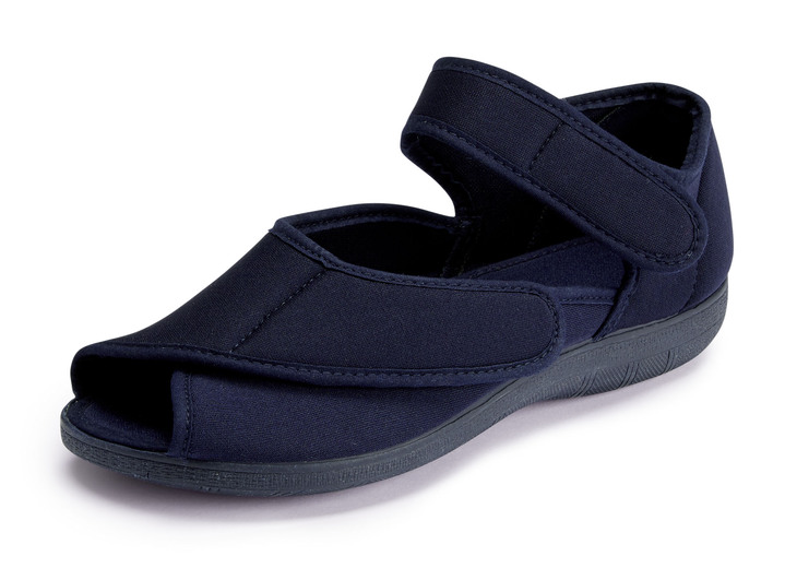 Sandaletten & Pantoletten - Klett-Sandale aus elastischem Textilmaterial, in Größe 035 bis 041, in Farbe MARINE Ansicht 1