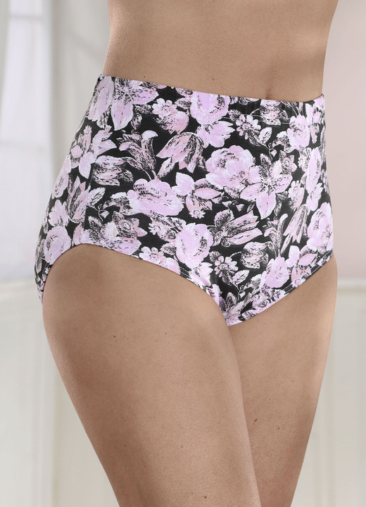 Damenwäsche - Slip mit Floraldessin, in Größe 038 bis 054, in Farbe SCHWARZ-ROSA-WEISS Ansicht 1