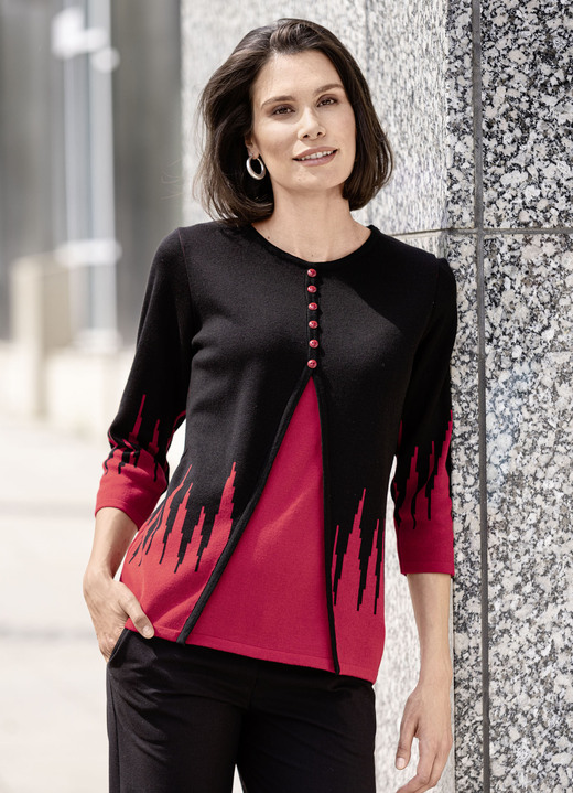 Pullover - Pullover in Twinset-Optik, in Größe 038 bis 054, in Farbe SCHWARZ-ROT Ansicht 1