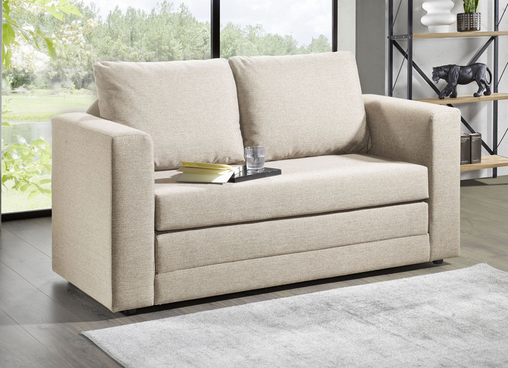 Schlafsofas - Schlafsofa mit 2 großen, weichen Rückenkissen, in Farbe BEIGE Ansicht 1