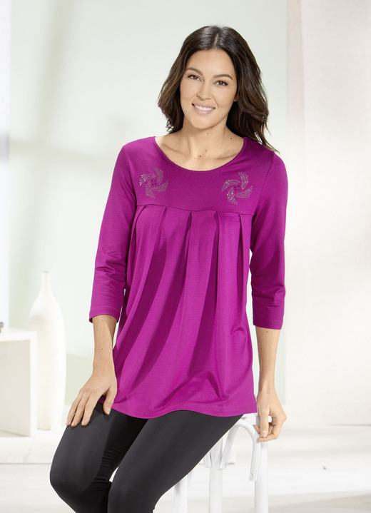 3/4-Arm - Longshirt mit Zierplättchen in 3 Farben, in Größe 038 bis 056, in Farbe FUCHSIA Ansicht 1