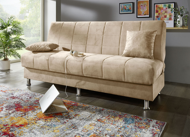 Schlafsofas - Schlafsofa mit Bettkasten und Dekokissen, in Farbe CREME Ansicht 1